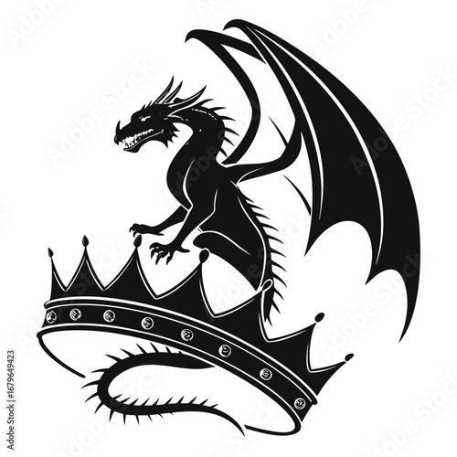 Dragon perched on frozen crown silhouette