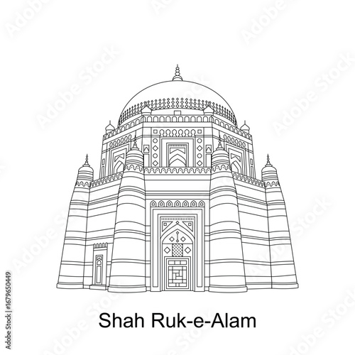 Shah Rukn-e-Alam Tomb: Architectural Line Drawing, Pakistani Landmark