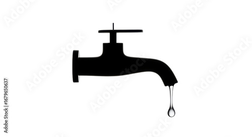 Isolated Black Faucet with Dripping Water