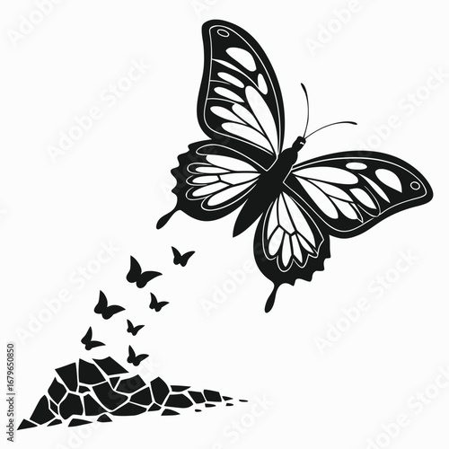 Butterfly wings glowing above shattered plain silhouette