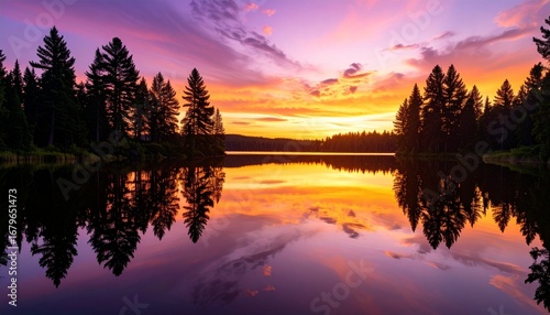 Dramatic Sunset Over Lake