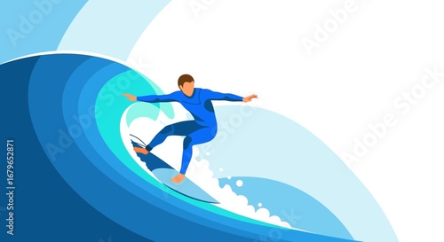 Illustration of a surfer riding a wave, perfect for sports and outdoor activity concepts