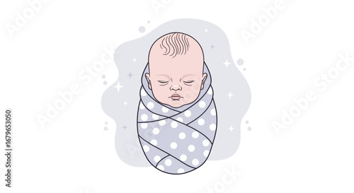 Illustration of a Swaddled Sleeping Baby in a Vector Style