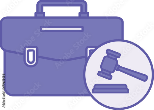 Colored Court Case Icon. Vector Illustration. Briefcase with Documents and Judge's Gavel. Consideration and Resolution of Legal Dispute or Conflict in Court. Justice Concept