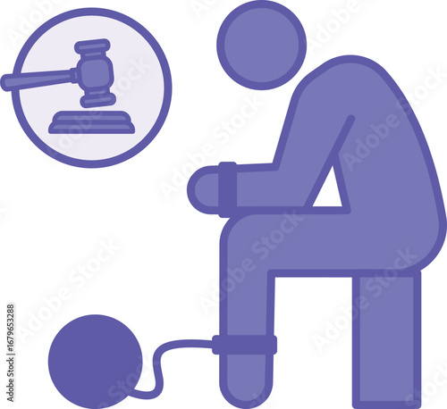 Colored Guilty Icon. Vector Illustration. Criminal in Handcuffs and Judge's Gavel. Man Who Committed a Crime. Justice Concept