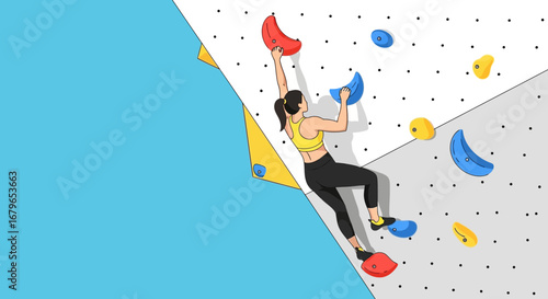 Illustration of a woman climbing a wall, sport and recreation activities