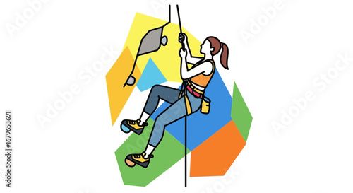 Illustration of a woman climbing a wall, sport vector design on white background