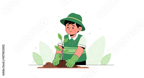 Illustrative Depiction Of A Person Planting A Seedling Creating A Sustainable Future