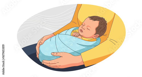 Illustrative Depiction Of A Newborn, Mother Holding The Baby Securely And Comfortingly