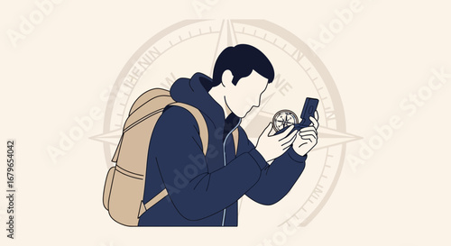Illustrative Depiction Of Directional Discovery Focused On Adventure And Exploration Pursuit
