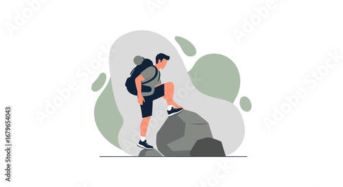 Illustrative Depiction Of Hiker Ascending Rock, Showcasing Adventures And Exploration With
