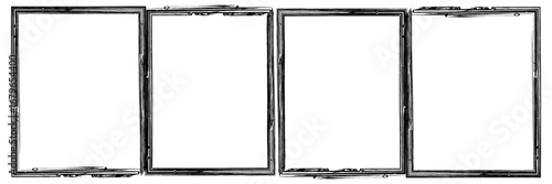 Grunge square and rectangle frames. Ink empty black boxes set. Rectangle borders collections. Rubber square stamp imprint. Vector illustration isolated on white background