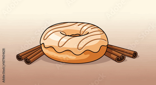 Illustrative Sweet Doughnut With Cinnamon Sticks, Culinary Delight, And Dessert Decor