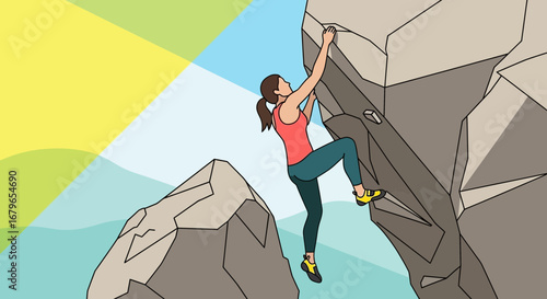Illustration of a woman rock climbing on a cliff demonstrating an active lifestyle