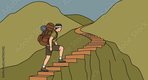 Journey Of Perseverance: Person Ascending Stairs Towards A Distant Goal