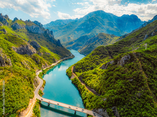 Vászonkép Azure Neretva river and canyon neretva betwen jablanica and mostar in Bosnia
