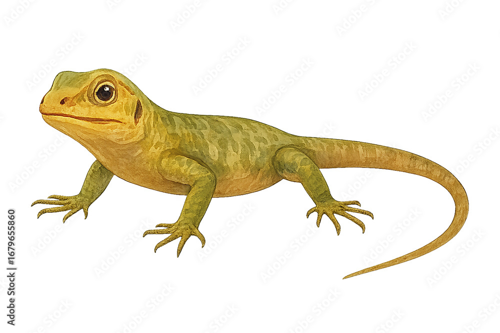 Fototapeta premium Watercolor South American Lizard Side View, Tail Intact � Transparent PNG