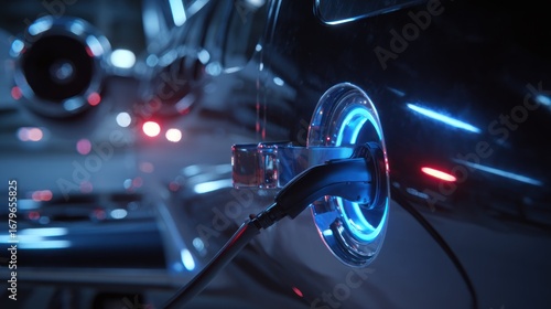 Electric car charging at night