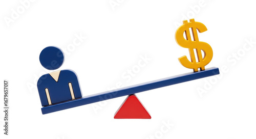 Isolated Balance Scale with Person and Dollar Sign