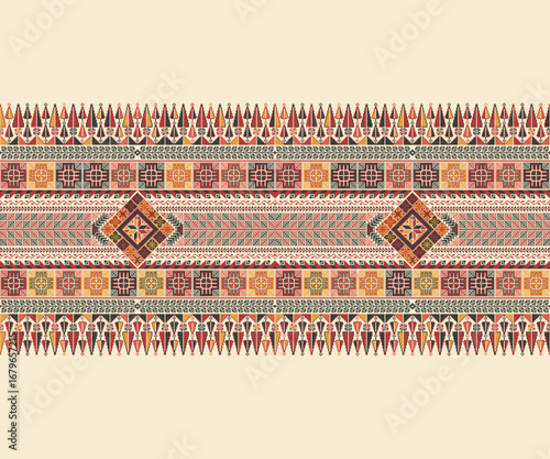 Traditional Tatreez embroidery horizontal seamless pattern, Palestinian border. Scalable vector design for print, background, template