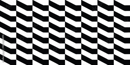 Monochromatic geometric pattern with repeating black and white chevron shapes creating a visual rhythm