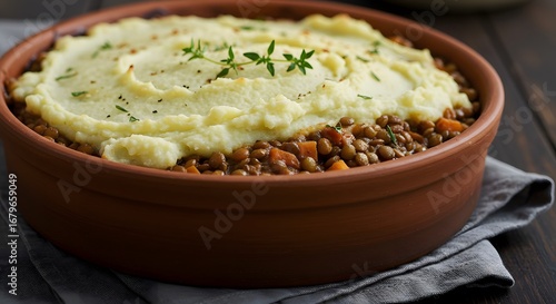 Warm Shepherd's Pie with Creamy Potato Topping in Rustic Dish