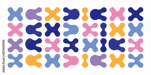 Abstract organic shapes in pastel colors arranged in a playful geometric pattern