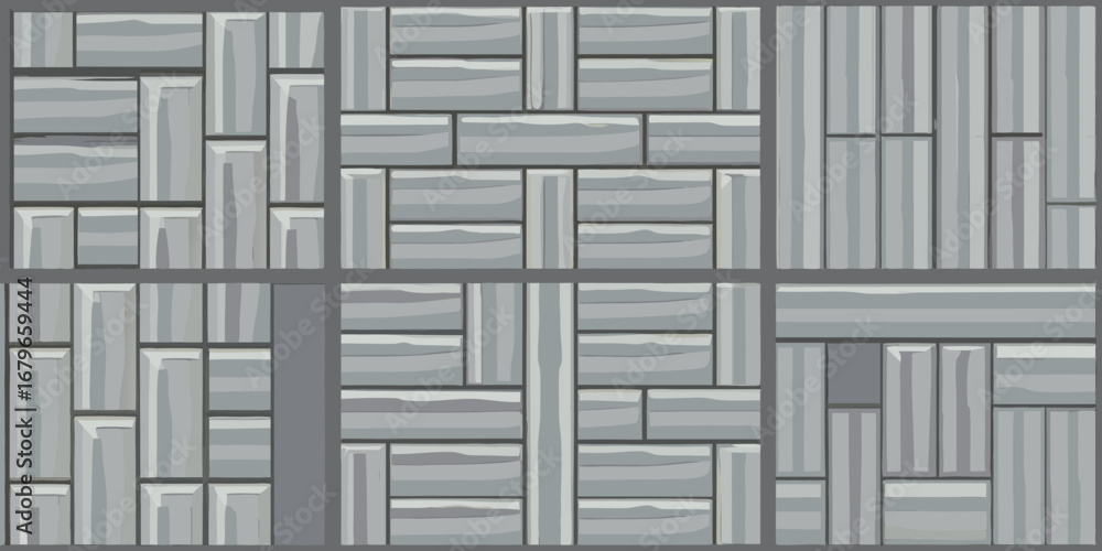 Fototapeta premium Abstract geometric pattern of grey stone blocks in various rectangular arrangements