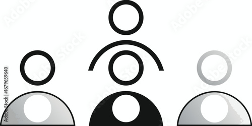 Abstract representation of three people in a group with one person in the center being highlighted or protected