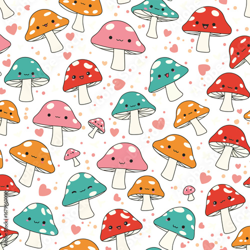 Cute cartoon mushrooms isolated on white background