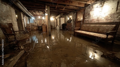 Flooded basement interior