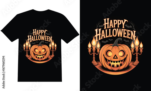 Spooky pumpkin with candelabra and bats halloween jack o lantern