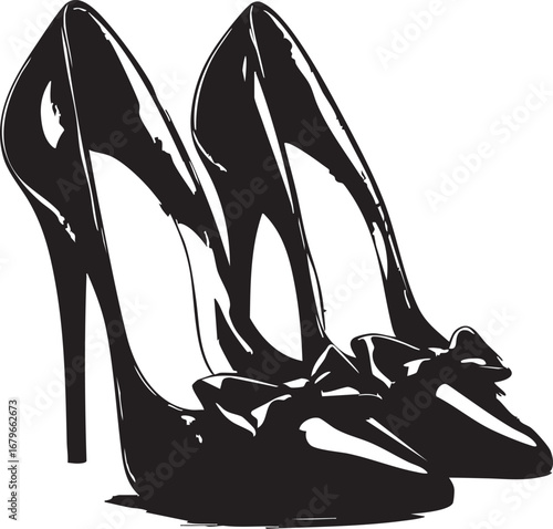 Pair of High-Heeled Shoes with Bows, a Stylish and Elegant Fashion Illustration
