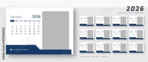 Business Desk Calendar 2026 | Elegant monthly schedule design | Corporate 12-page planner template 2026 | Sunday start format