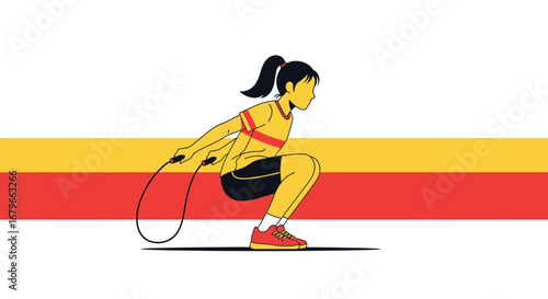 Illustration of a girl with a ponytail jumping rope during a fitness exercise
