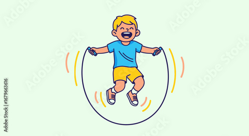 Illustration of a happy child jumping rope, representing fun and exercise