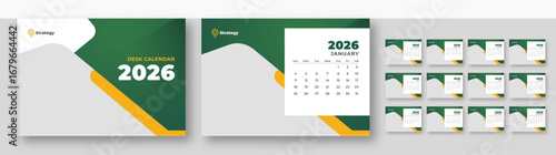 Professional Calendar 2026 Layout | Corporate desk planner | 12-month monthly view 2026 desk calendar design | Week starting Sunday