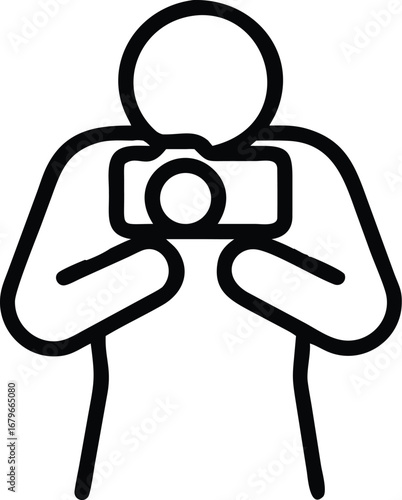 Hand Holding Camera Illustration for Photography and Photo Shooting, Human Hand with DSLR Camera Vector, Photographer Gesture Line Art Icon, Hand Gripping Camera Illustration