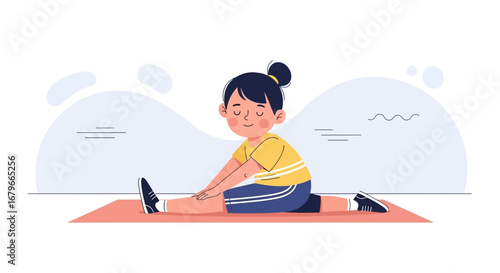 Illustration of a Kid Stretching on a Yoga Mat to Practice Exercise Routines