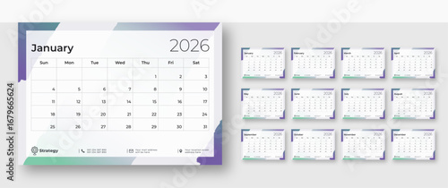 Business Desk Calendar 2026 | Elegant monthly schedule design | Corporate 12-page planner template 2026 | Sunday start format