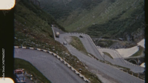 Retro Cars Navigating Winding Roads Of Gotthard Pass