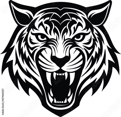 a tiger head logo in a woodcut engraving style  bo.eps