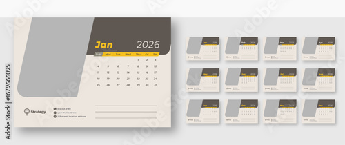 Business Desk Calendar 2026 | Elegant monthly schedule design | Corporate 12-page planner template | Sunday start format