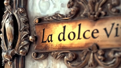 La dolce vita sign with ornate frame on decorative background  