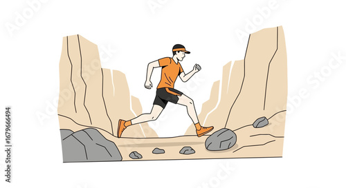 Illustration of a man running in a canyon during outdoor trail running activity