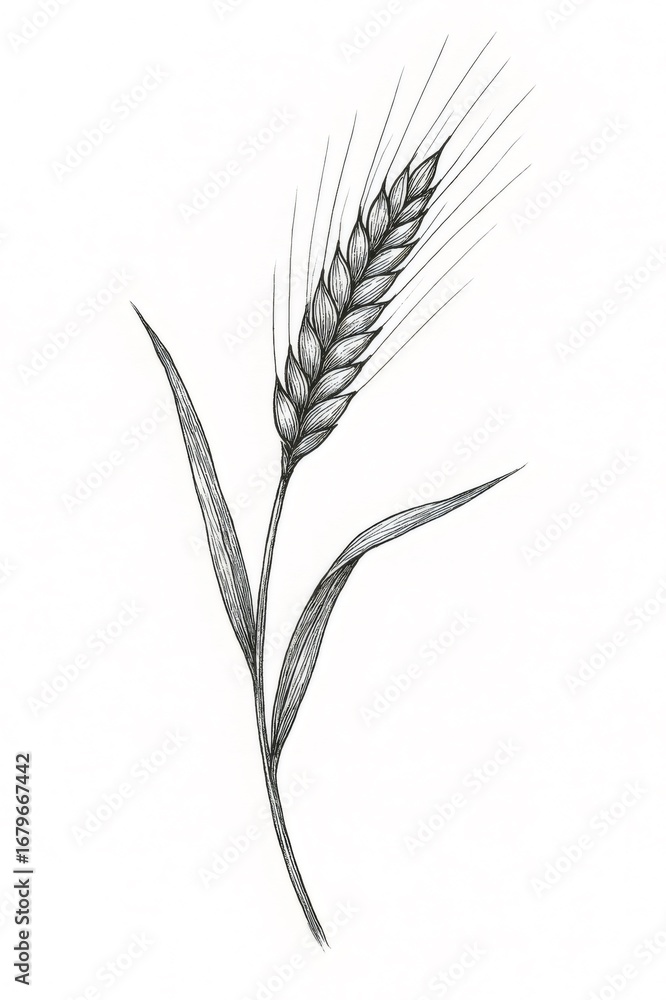 Fototapeta premium Detailed illustration of wheat stalk growing in black and white