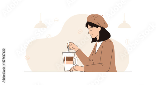 Woman Enjoying Coffee: A Relaxing Moment with a Beverage in Casual Setting