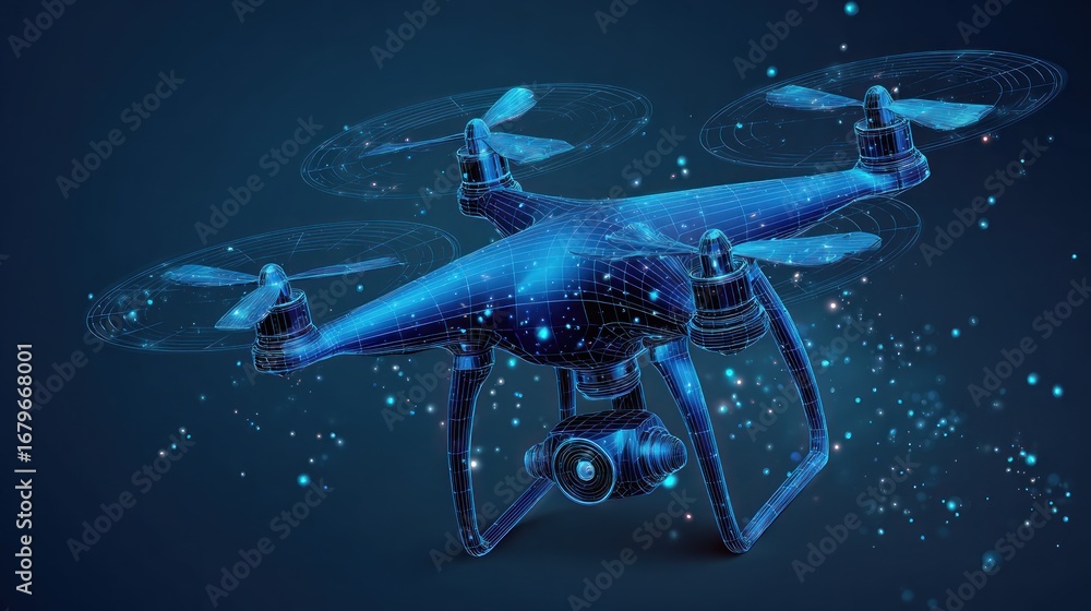 Naklejka premium Futuristic drone, wireframe graphic