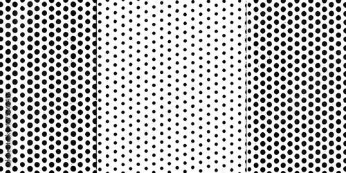 Abstract black and white halftone dot pattern with gradient effect and vertical division