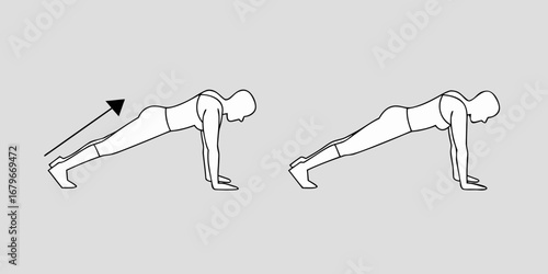 Illustration of a person performing a plank exercise with an arrow indicating movement